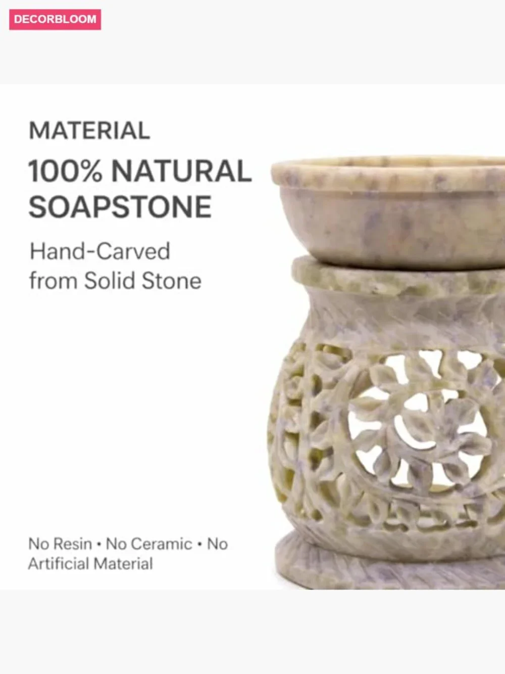 Handcarved Soapstone Aroma Oil Burner - Tea Light Candle Holder Wax Warmer for